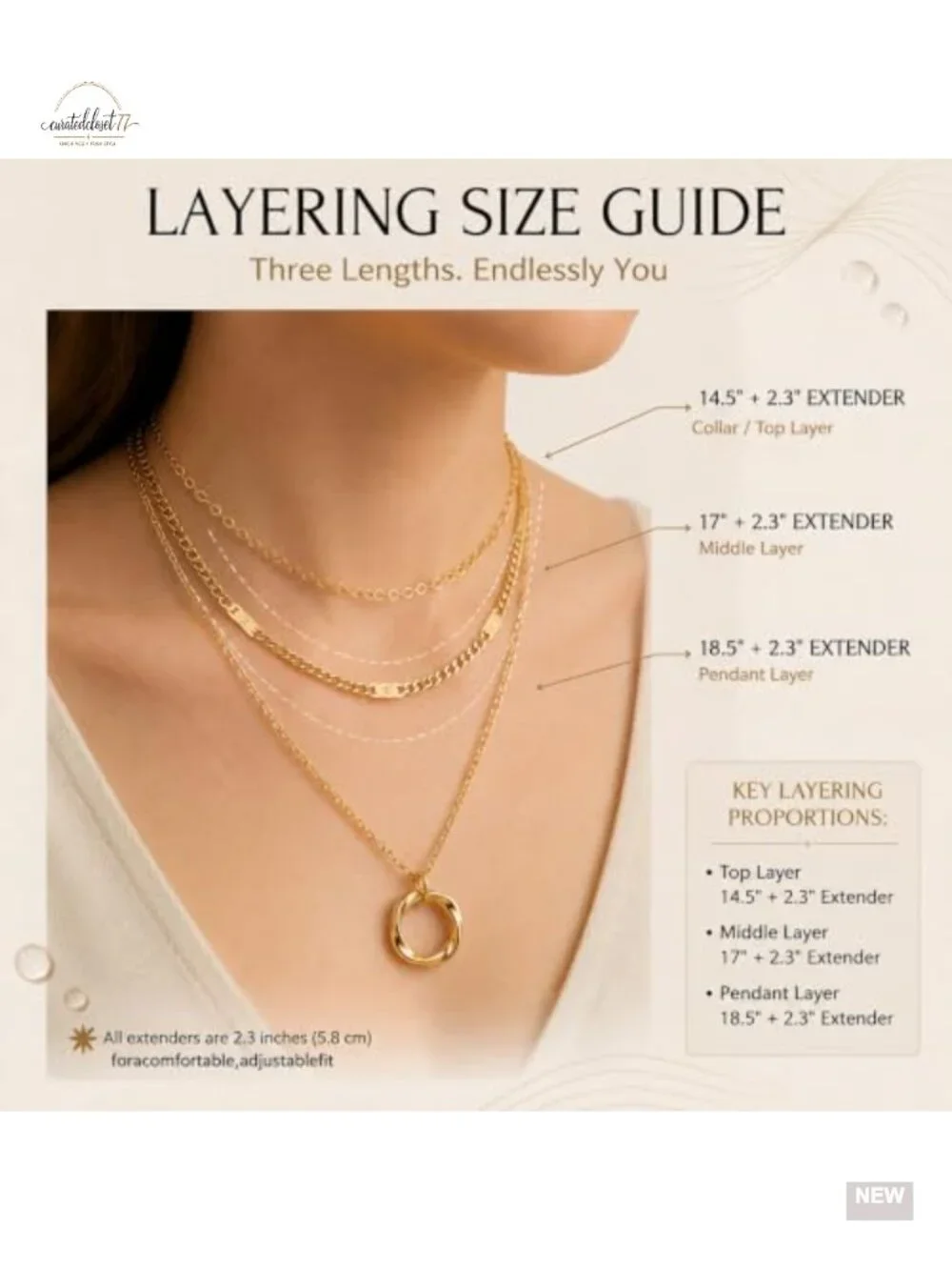 14K Gold Plated Layered Necklace Set with Dainty Pendant & Bracelet
